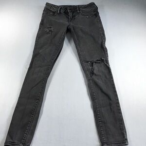 American Eagle Size 4‎ Gray Distressed Super Stretch Jeggings Low Rise Goth